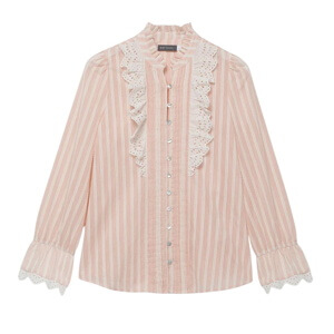 Mint Velvet Pink Striped Broderie Trim Blouse